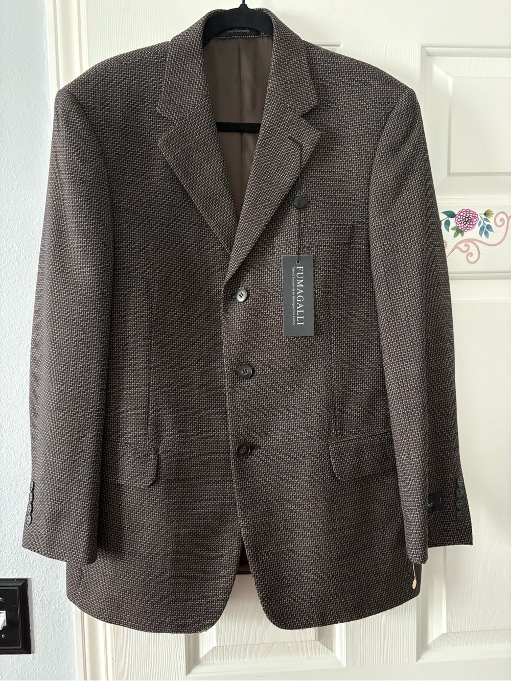 Fumagalli Men's Brown Textured  100% Worsted Wool Blazer Size 40SH